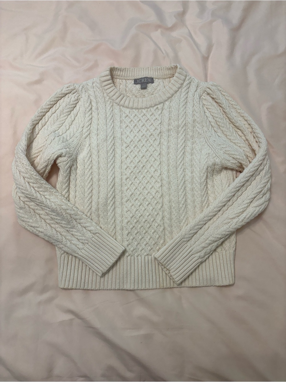 J. Crew Ivory Cable-Knit Crewneck Sweater